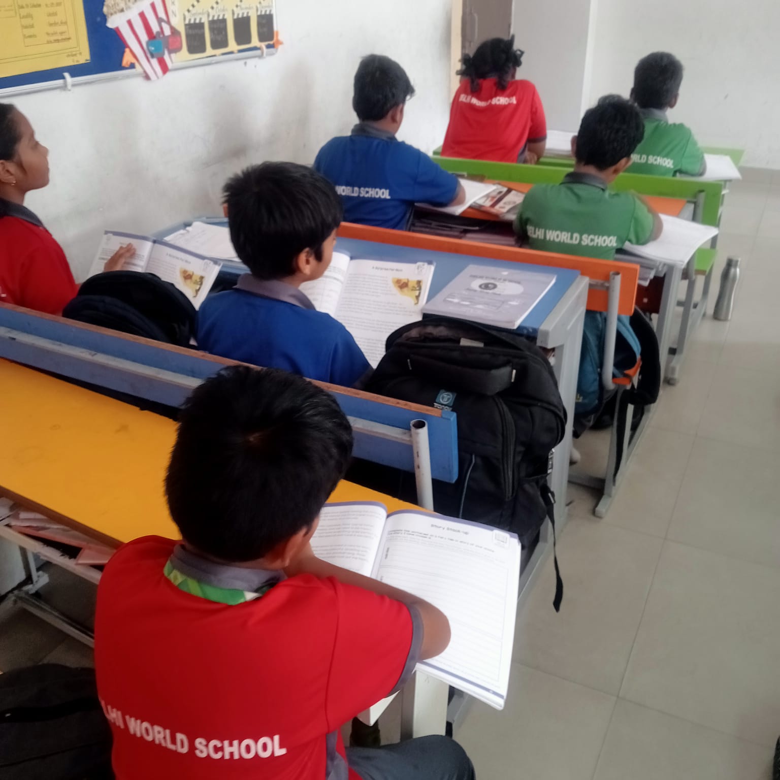 Children engaged with books
